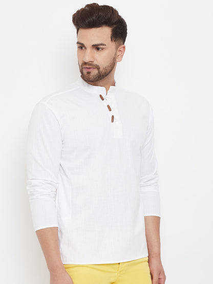 Men's White Button Placket Shirt Kurta