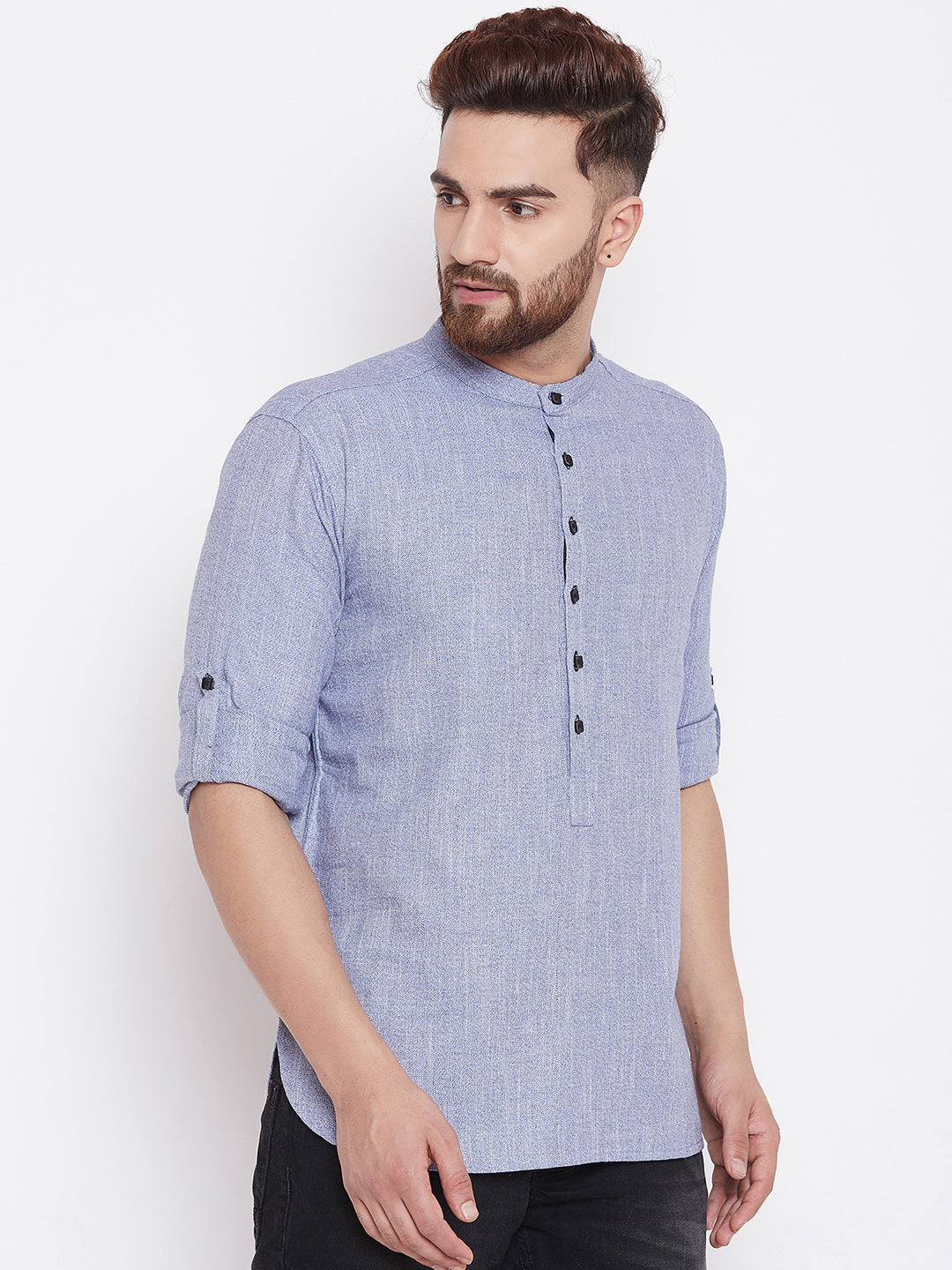 Men's Light Grey Pure Cotton Shirt Kurta