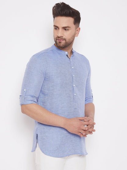 Men's Lilac Blue Pure Cotton Shirt Kurta