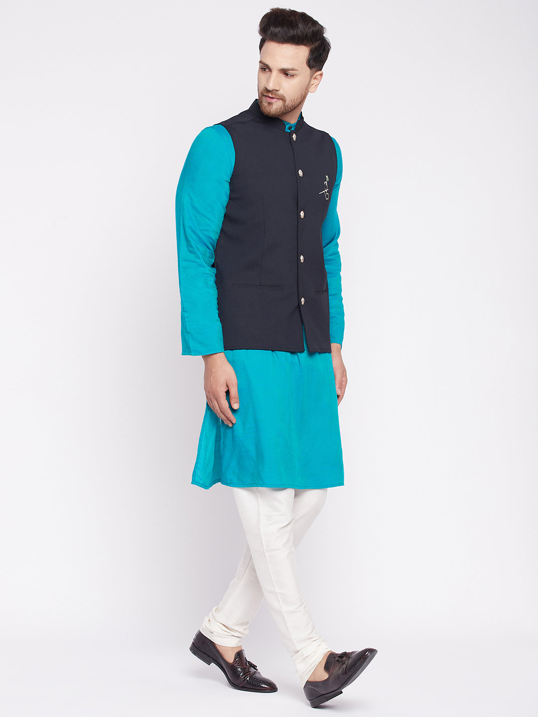 Men's Nehru Jacket With Embroided Insignia Of Lord Krishna -