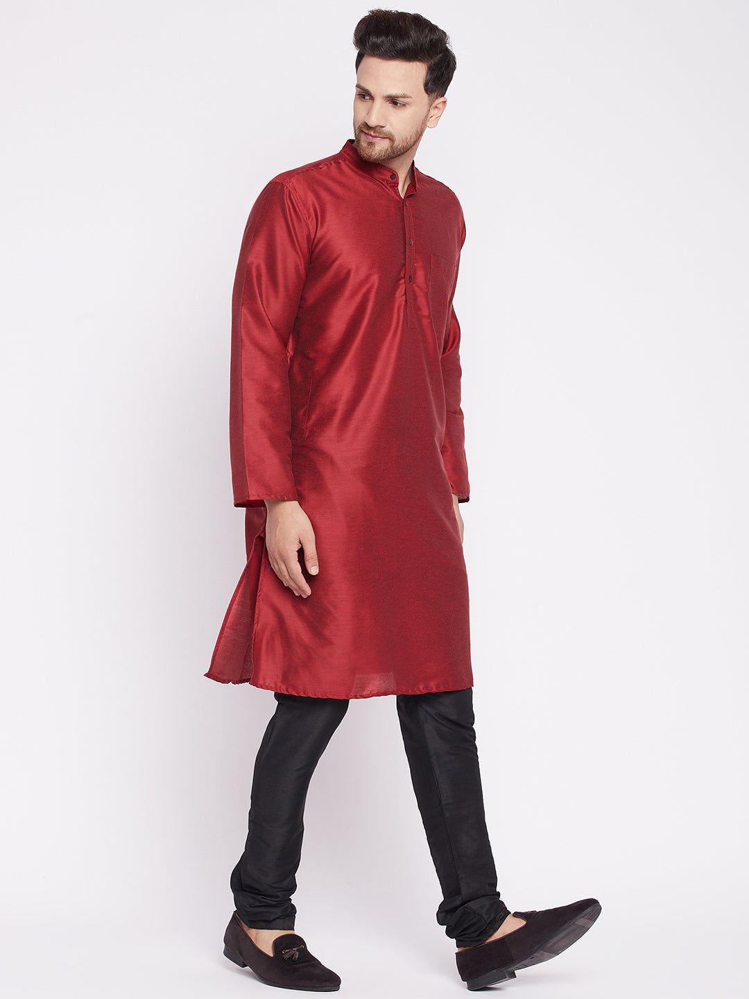 Men's Long Kurta with Band Collar -