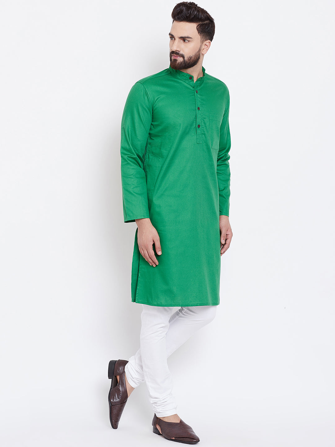 Men's Leaf Green Cotton Kurta