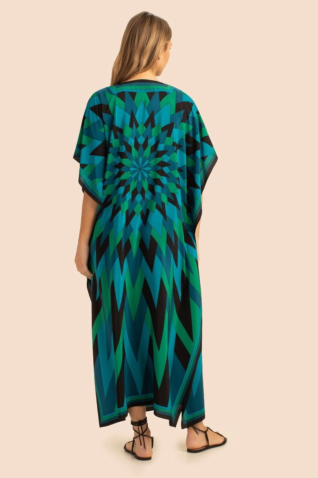 Women's Green Illusions Silk Crepe Kaftan