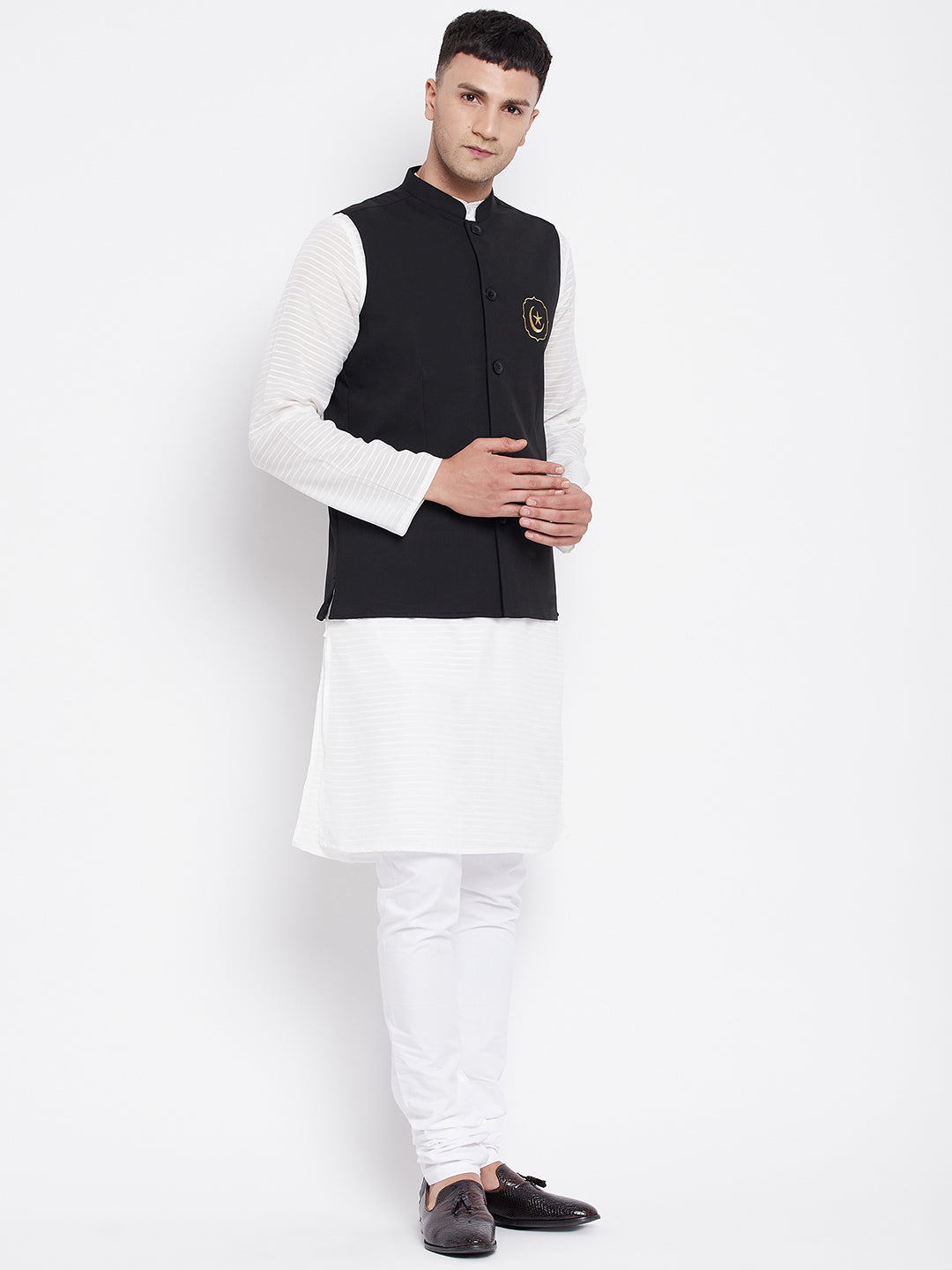 Men's White Kurta Sets with Eid Insignia Jackets(2PC)