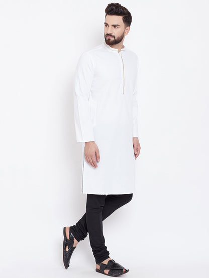 Men's White Zari Work Cotton Kurta