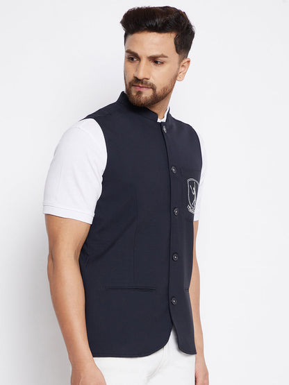 Men's Blue Woven Design Nehru Jacket