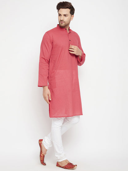 Men's Rust Color Long Kurta with Band Collar