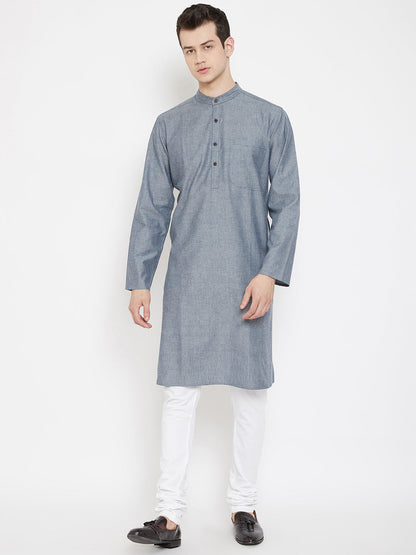 Men's Grey Woven Design Straight  Kurta