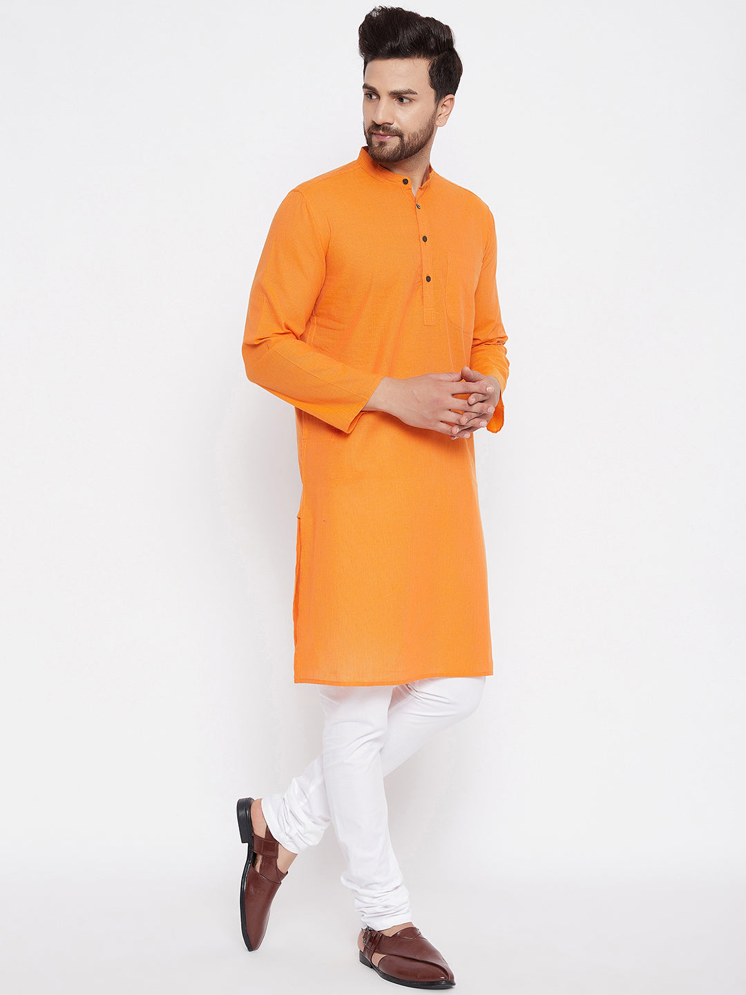 Men's Pure Cotton Striped Orange Kurta2