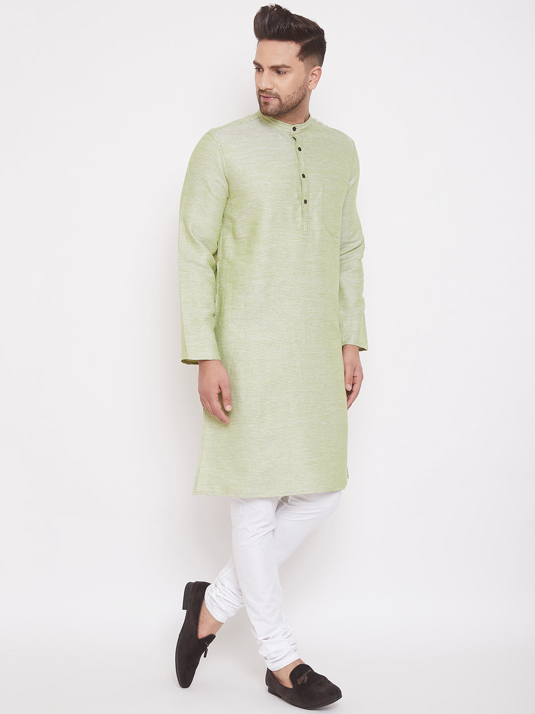 Men's Light Green Dobby Cotton Kurta