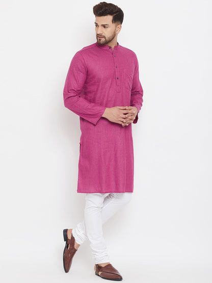 Men's Magenta Solid Cotton Kurta