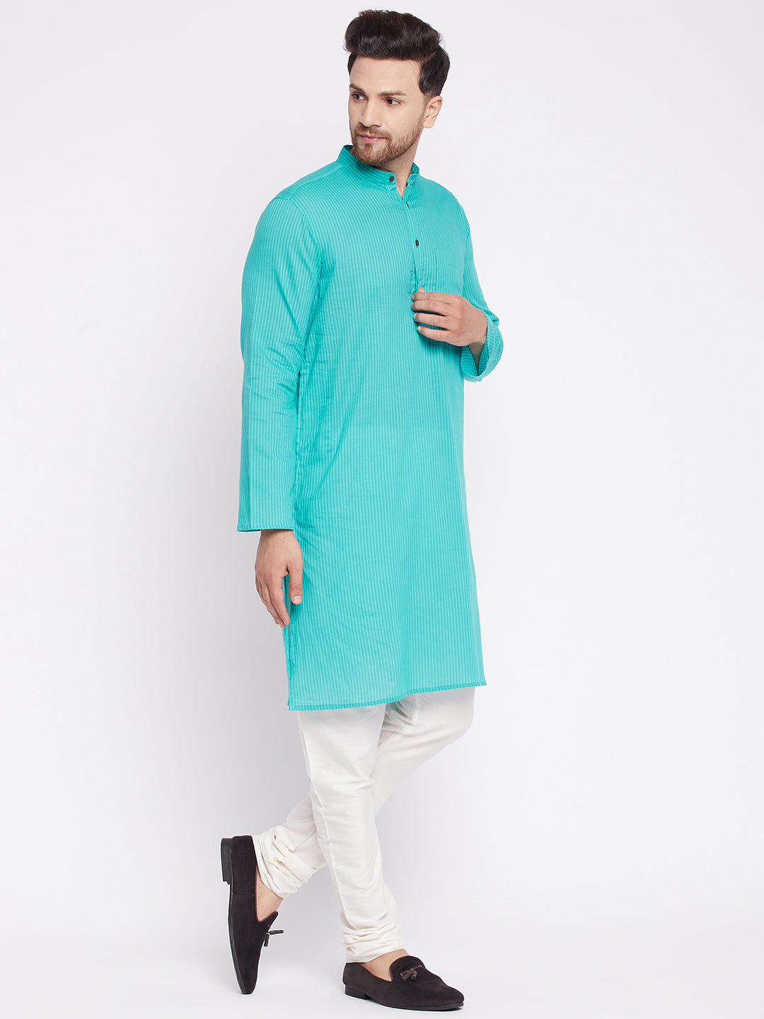 Men's Long Kurta with Band Collar -