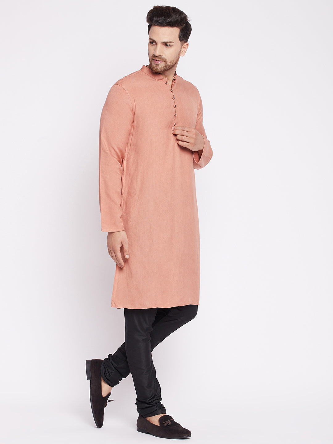 Men's Long Kurta with Band Collar -