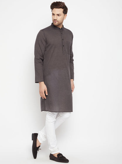 Men's Brown Color Long Kurta with Band Collar