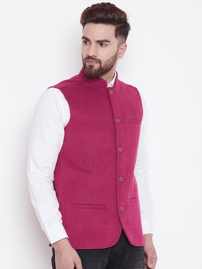 Men's Pink Blended Wool Nehru Jacket