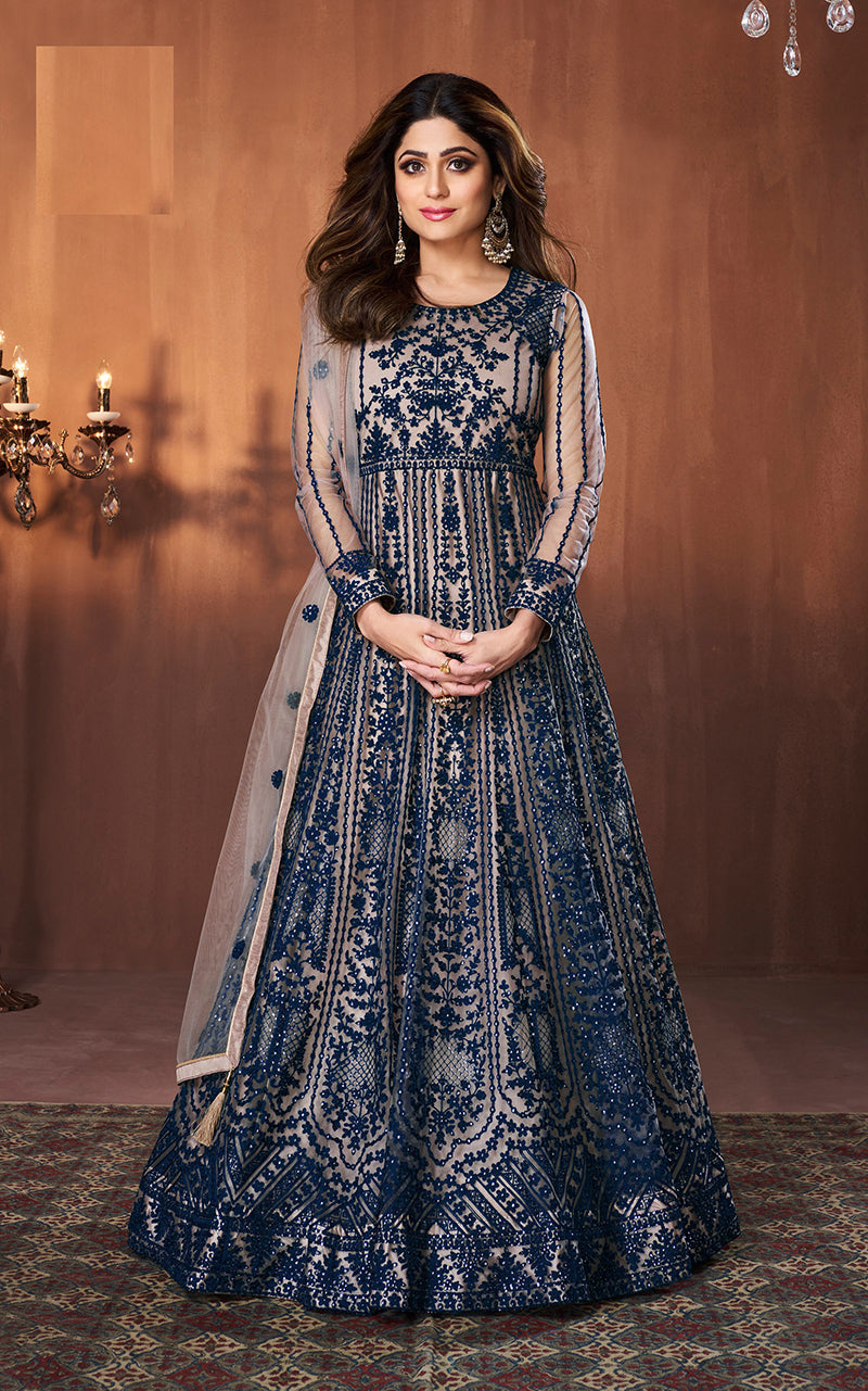 Women's Blue Sequins Designer Long Salwar Suit