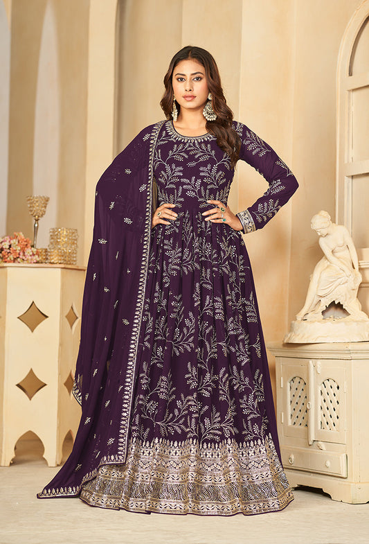 Women's Purple Sequins Faux Georgette Designer Salwar Suit