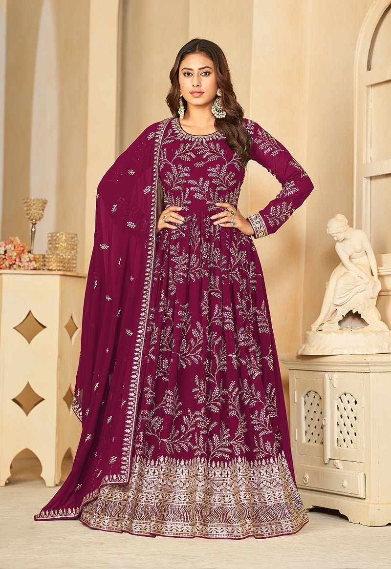 Women's Wine Sequins Faux Georgette Designer Salwar Suit