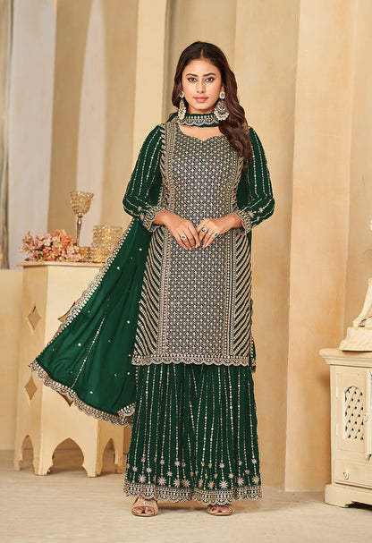 Women's Green Embroidered Faux Georgette Salwar Suit