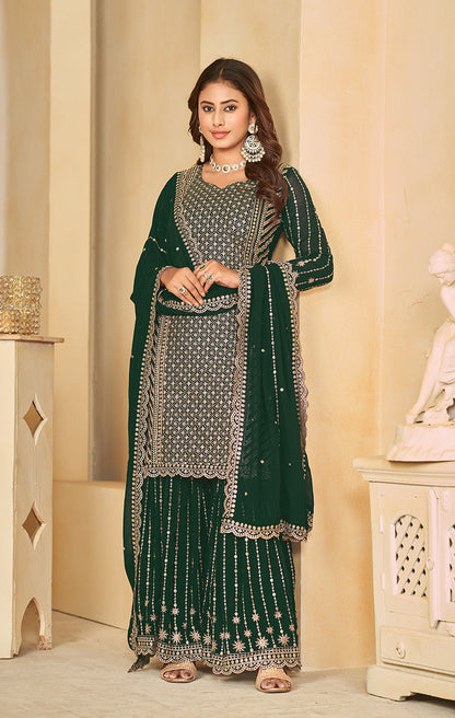 Women's Green Embroidered Faux Georgette Salwar Suit