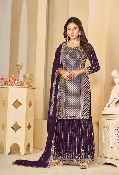 Women's Purple Embroidered Faux Georgette Salwar Suit