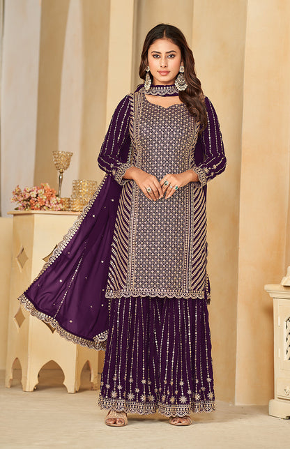 Women's Purple Embroidered Faux Georgette Salwar Suit