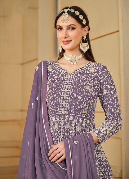 Women's Faux Georgette Lavender Anarkali Salwar Kameez