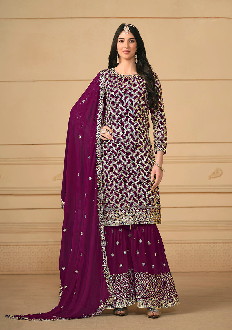 Women's Purple Georgette Embroidered Designer Salwar Suit