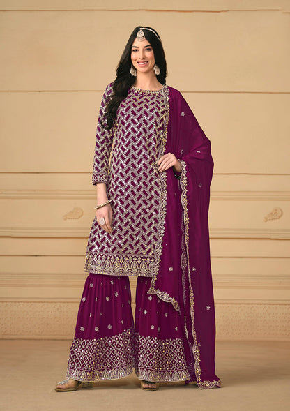 Women's Purple Georgette Embroidered Designer Salwar Suit