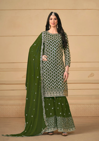 Women's Mahendi Georgette Embroidered Designer Salwar Suit