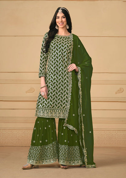 Women's Mahendi Georgette Embroidered Designer Salwar Suit