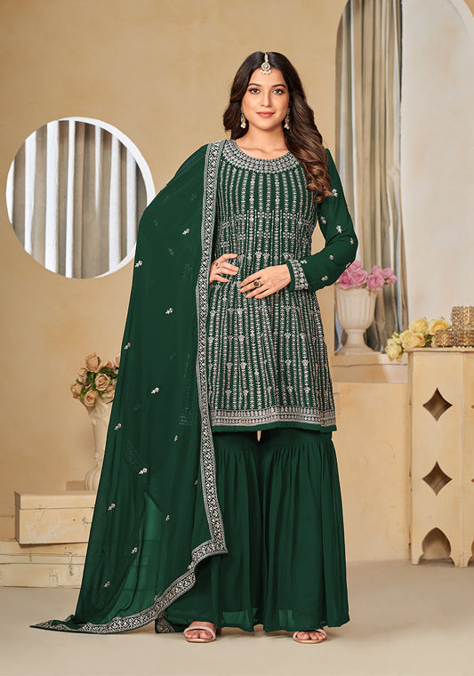 Women's Embroidered Green Faux Georgette Trendy Salwar Kameez