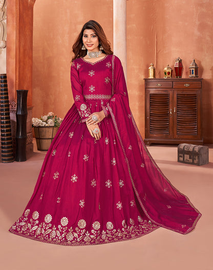 Women's Art Silk Embroidered Rani Pink Party Wear Salwar Suit