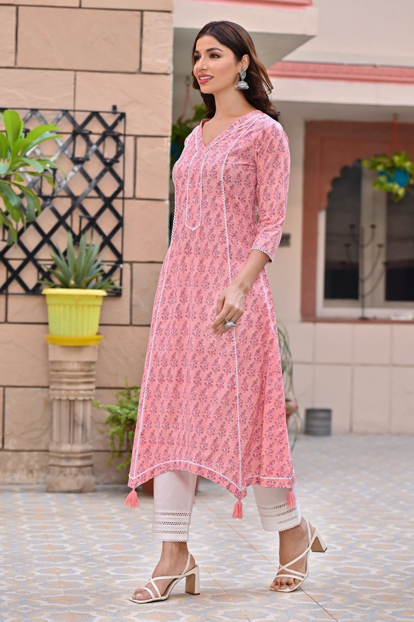 Women's Mauvelous Pink Hand Block Kurta Palazzo Set