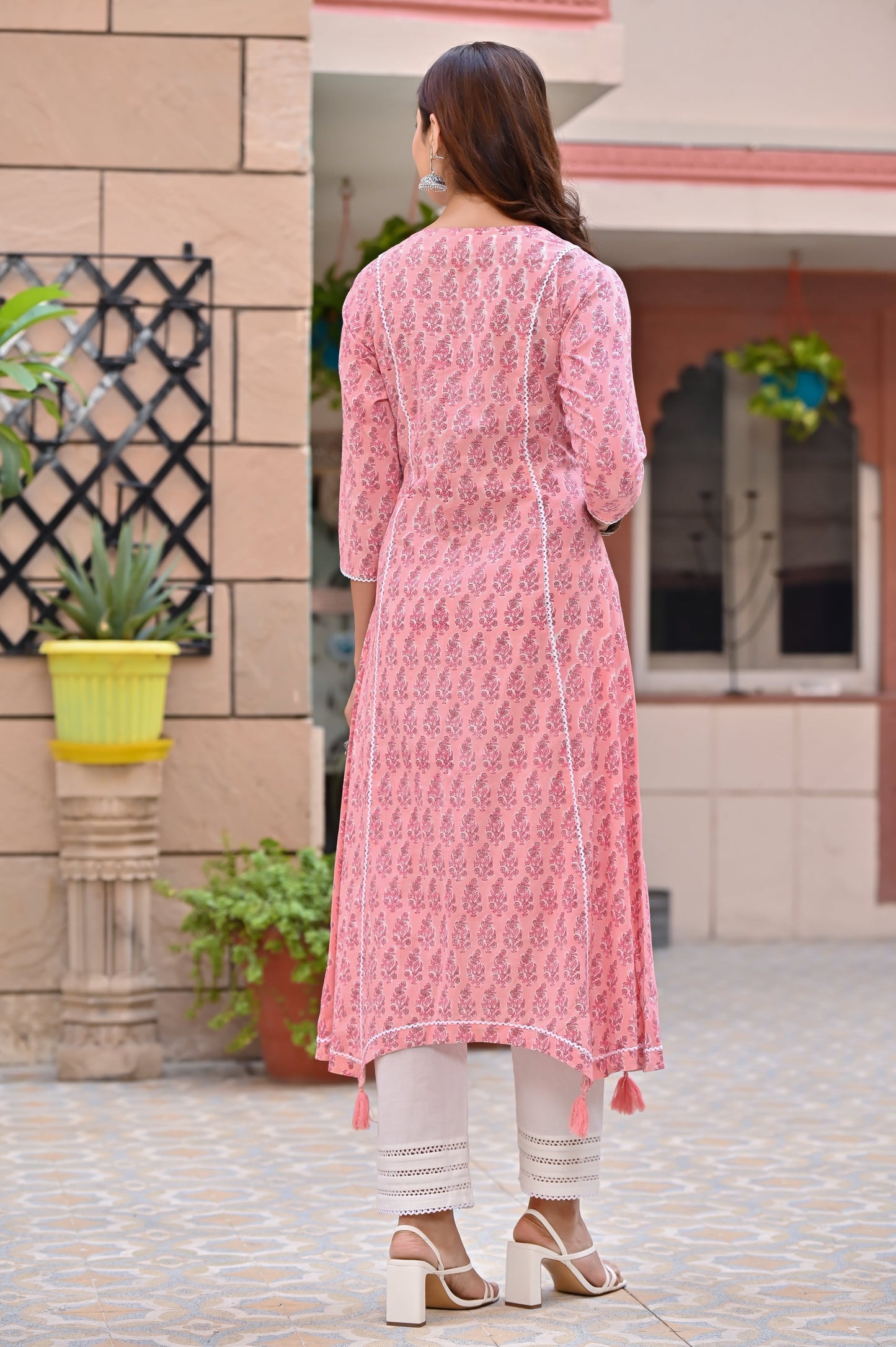 Women's Mauvelous Pink Hand Block Kurta Palazzo Set