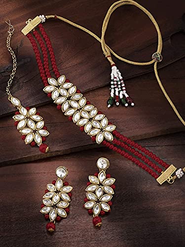 Women's 18k Gold Plated Kundan & Pearl Beaded Choker Set