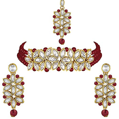 Women's 18k Gold Plated Kundan & Pearl Beaded Choker Set