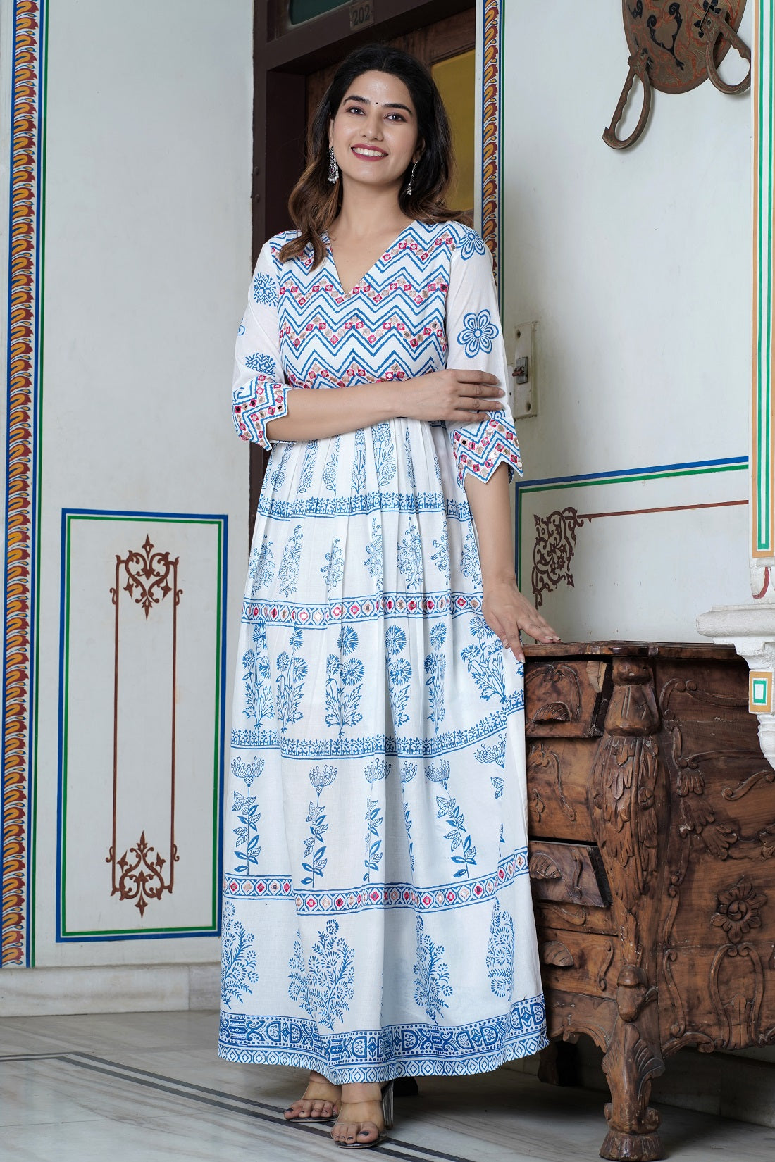 Women's Ethnic Motifs Printed Mirror Work Pure Cotton Kurta With Trousers  Dupatta