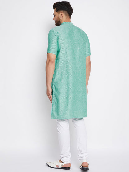 Men's Pure Cotton Striped Green Kurta