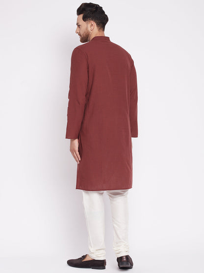 Men's Long Kurta with Band Collar -