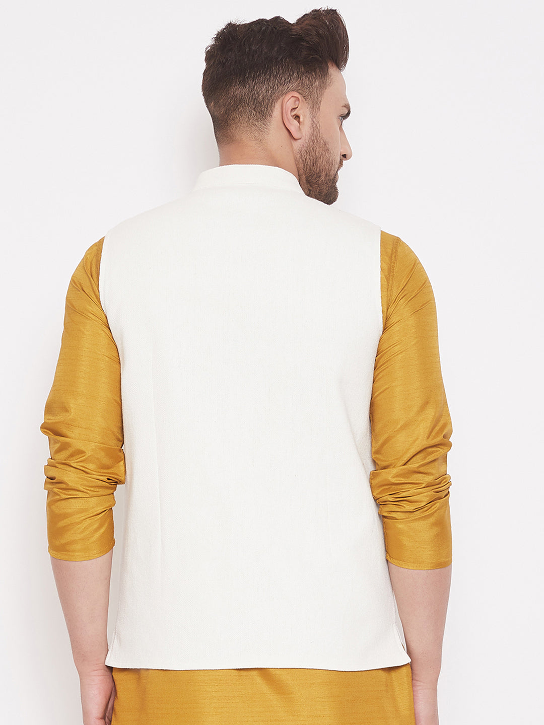 Men's White Cotton Linen Nehru Jacket