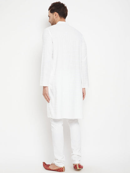 Men's White Color Long Kurta with Band Collar