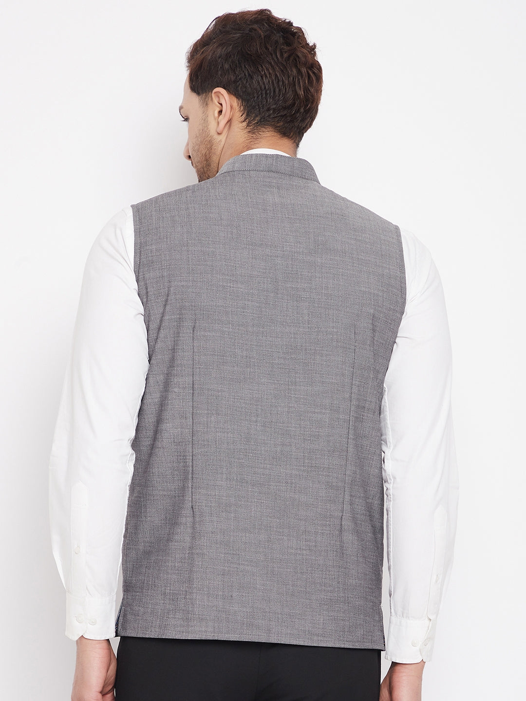 Men's Grey Color Woven Nehru Jacket