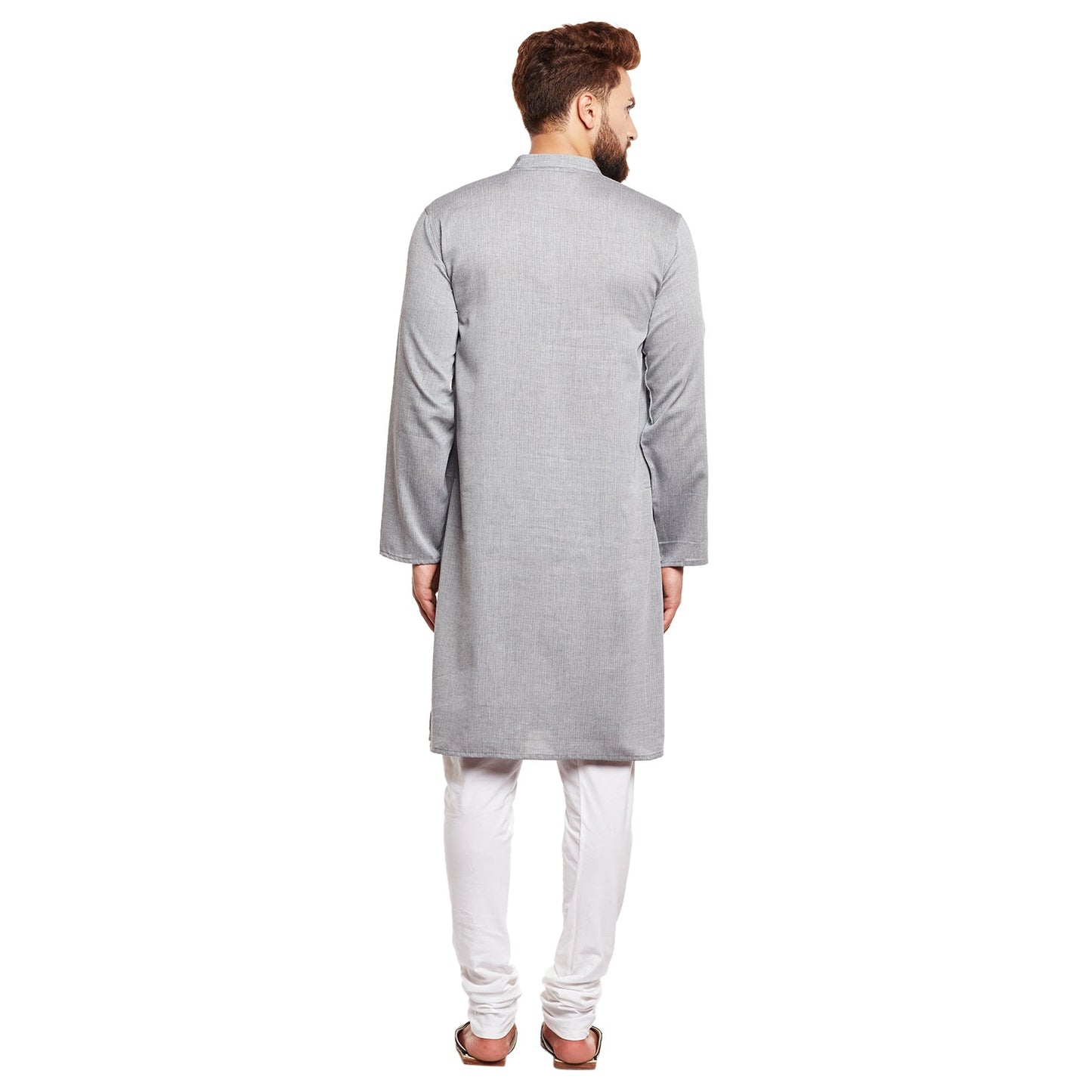 Men's Light Grey Solid Cotton Kurta