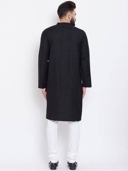 Men's Solid Black Linen Kurta