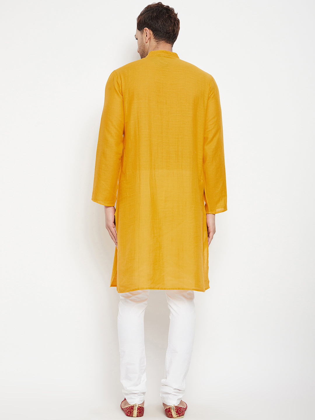 Men's Yellow Color Long Kurta with Band Collar