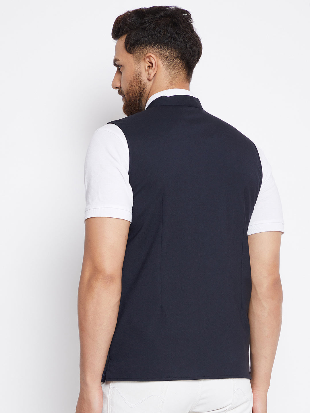 Men's Blue Woven Design Nehru Jacket