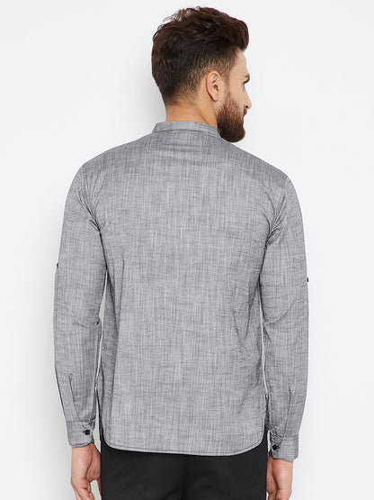 Men's Textured Grey Shirt Kurta