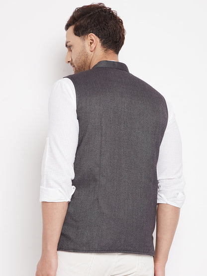 Men's Grey Color Woven Nehru Jacket