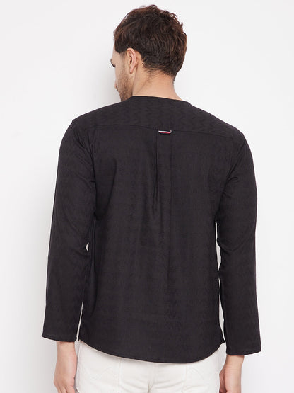 Men's Black Color Kurta with Slit Neckline